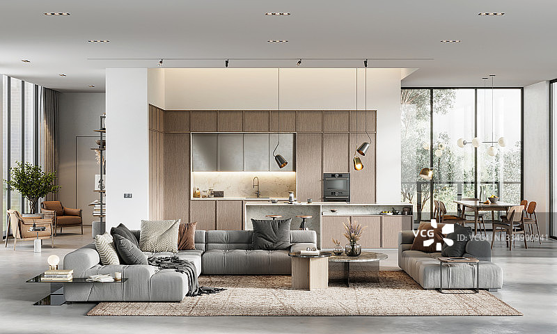 现代宽敞客厅3D室内设计图片素材