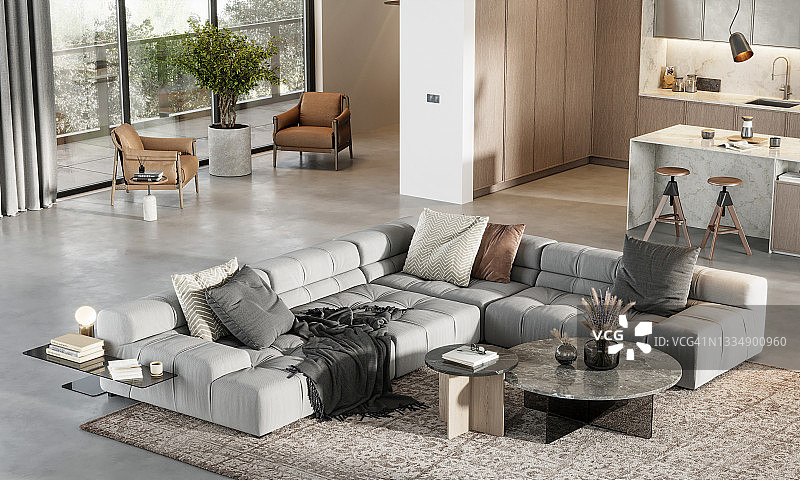 3D渲染的完整家具的客厅图片素材