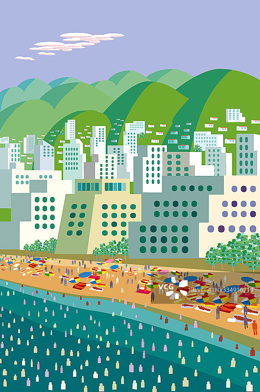 拥挤的海滩度假城市航拍图图片素材