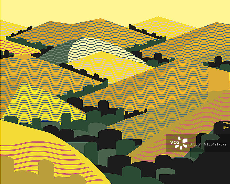 加利福尼亚夏季山丘抽象景观数字插画图片素材