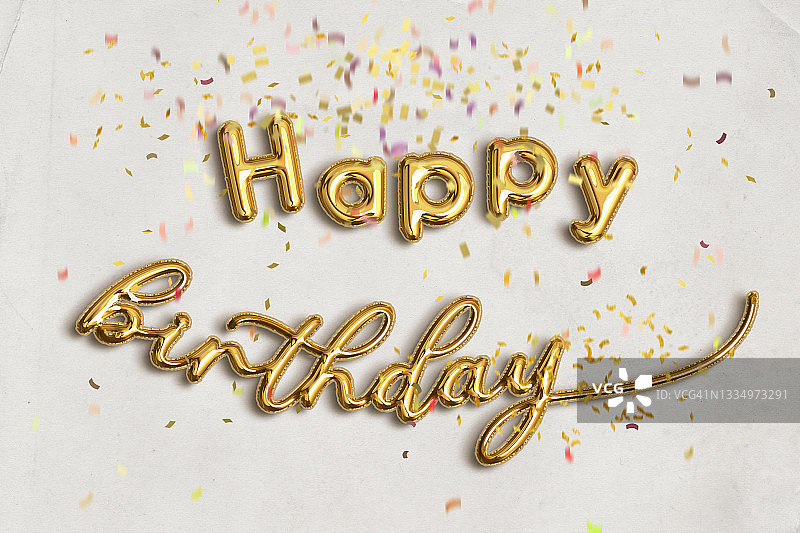 金色气球与闪光纸屑生日祝福图片素材