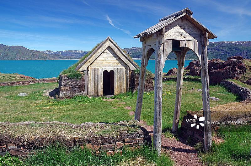 格陵兰岛第一座基督教堂复制品，丹麦纳尔萨克图片素材