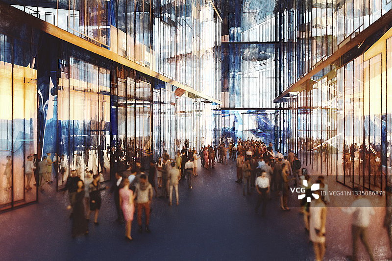 商务人士在办公楼大堂行走图片素材