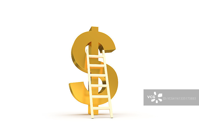 金色美元符号与象征增长和财务稳定的阶梯图片素材