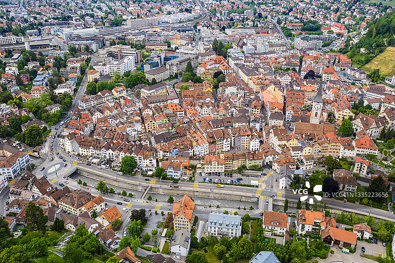 瑞士格劳宾登州库尔老城航拍景色图片素材