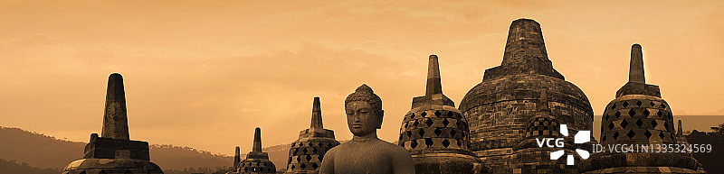 佛教寺庙的日出图片素材