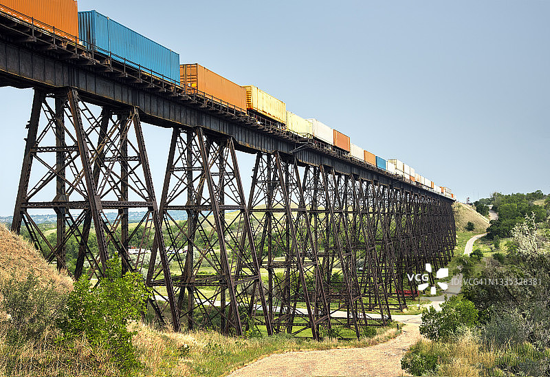货运列车 - Gassman Coulee栈桥 - 美国北达科他州迈诺特图片素材