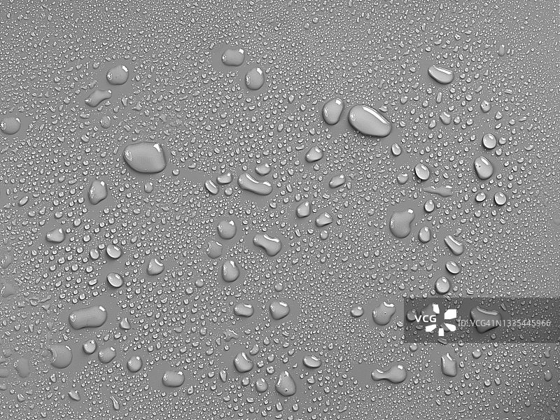 灰色背景上的水滴和飞溅全景图片素材