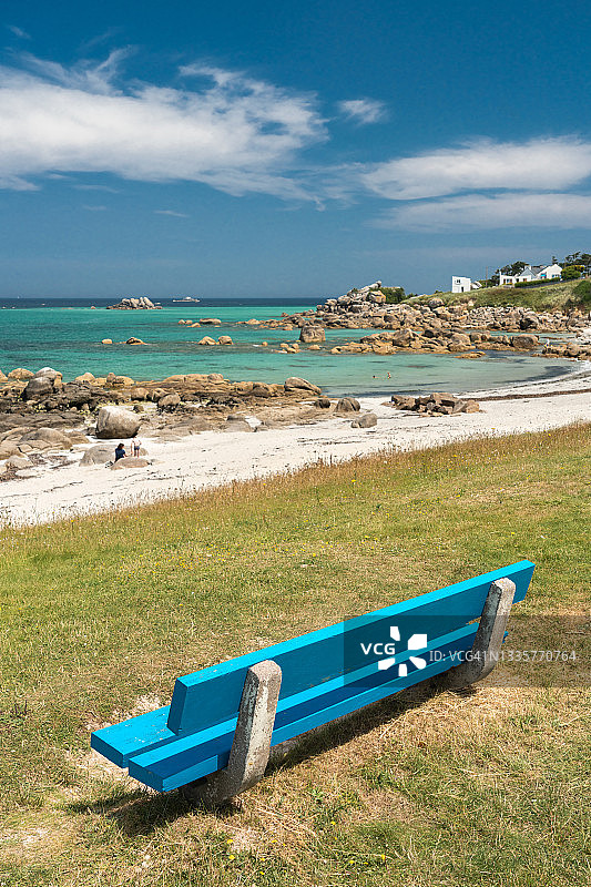 布列塔尼克莱德的迷人夏日白色沙滩图片素材