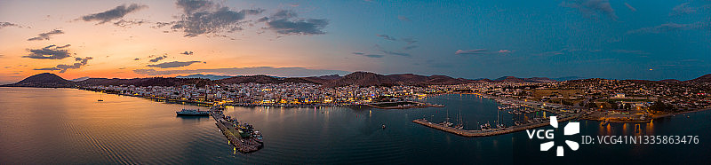 萨拉米斯岛以利亚教堂日落航拍全景图片素材