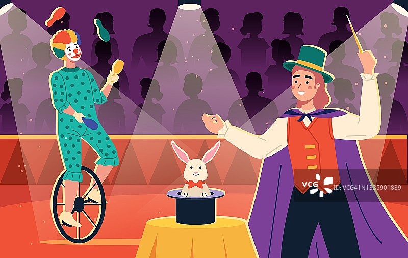 马戏团表演邀请海报：魔术师和小丑图片素材