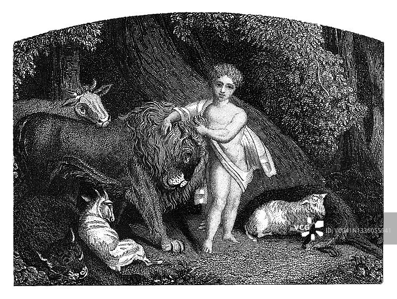 太平之国古老雕刻插图图片素材