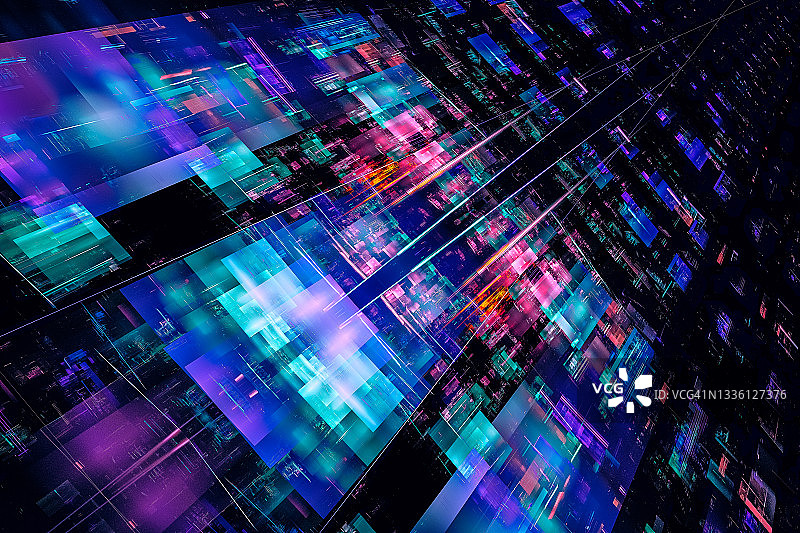 抽象放射技术都市紫橙色分形条纹背景图片素材