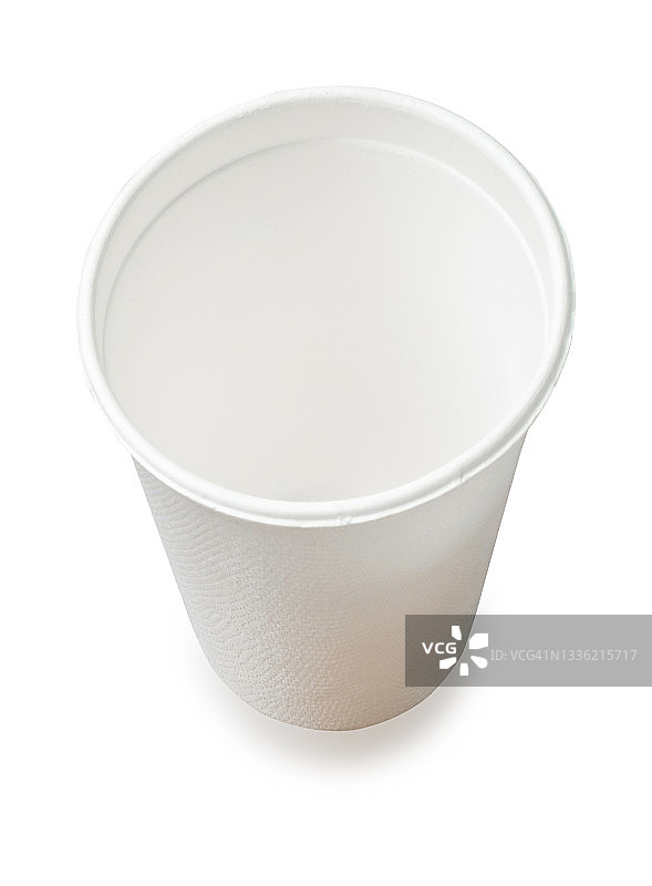 一组未漂白的植物纤维食品盒和纸咖啡杯，白色背景图片素材