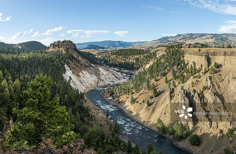 美国黄石国家公园钙化泉观景台峡谷风光图片素材