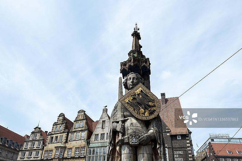 德国不莱梅的罗兰雕像和城镇住宅图片素材