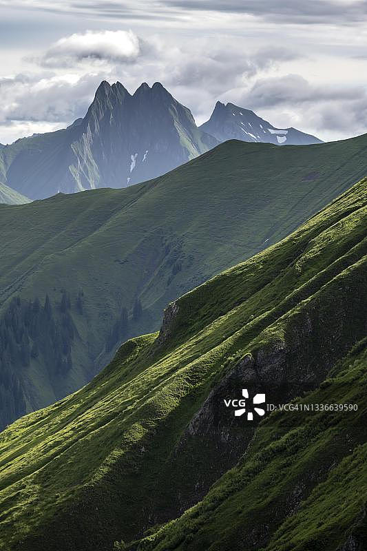 德国巴伐利亚阿尔卑斯山草地山峰图片素材