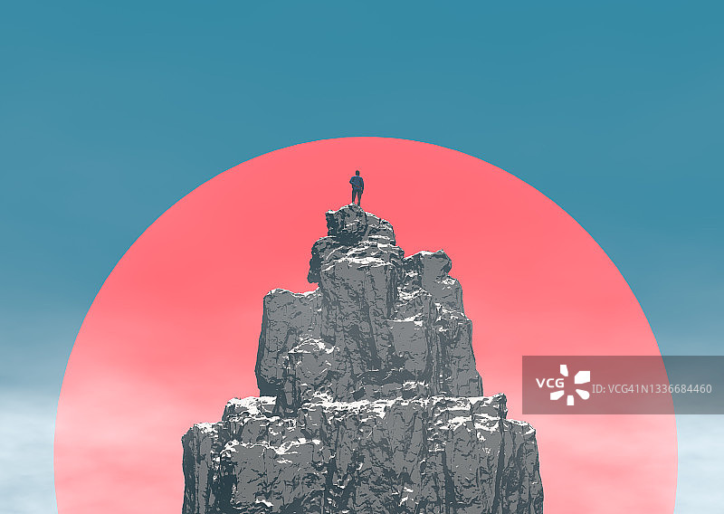 日出时分的登山者图片素材