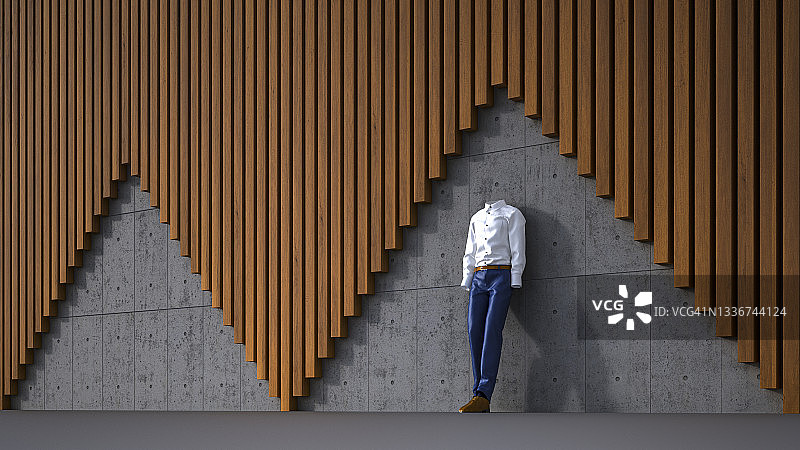 隐形人倚靠在混凝土和木墙上的3D渲染图片素材