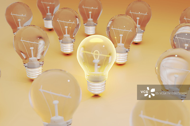单盏发光灯泡的三维渲染图片素材