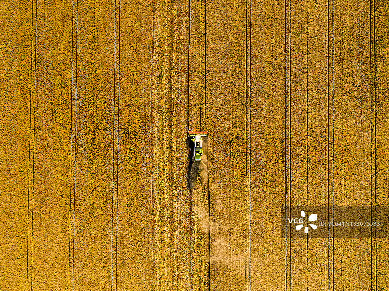 麦田联合收割机无人机视角图片素材