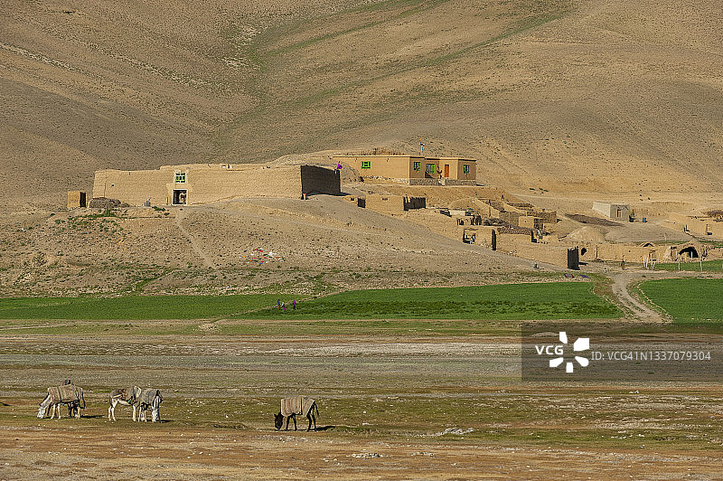 巴米扬省卡拉-萨布兹村科赫-巴巴山脉下的偏远农场图片素材