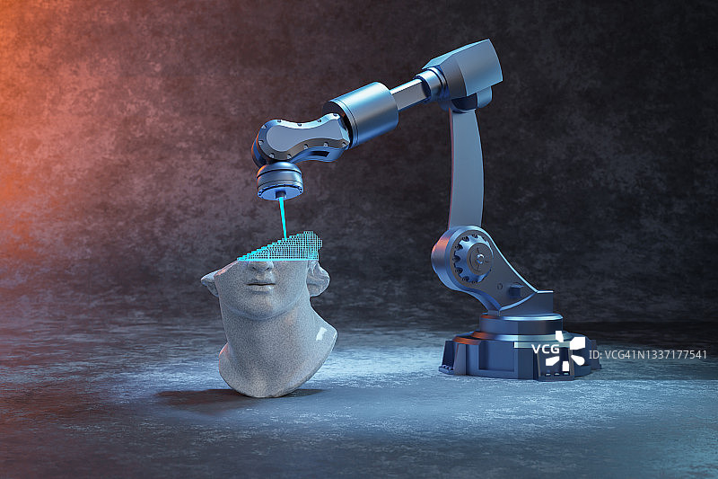 工业机器人3D打印雕塑电脑图形图片素材
