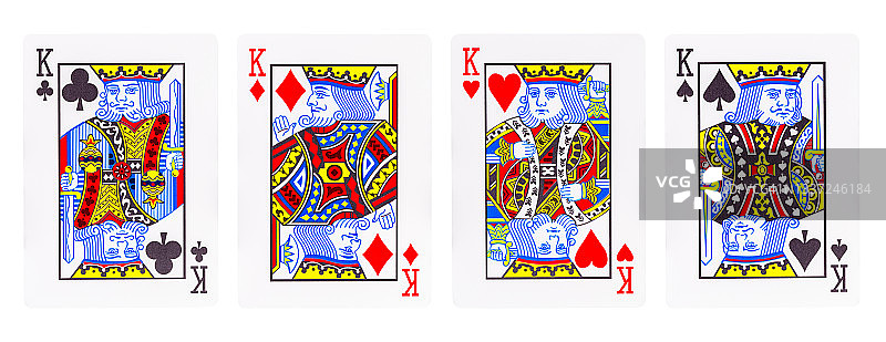 四张老K扑克牌，白色背景上孤立图片素材