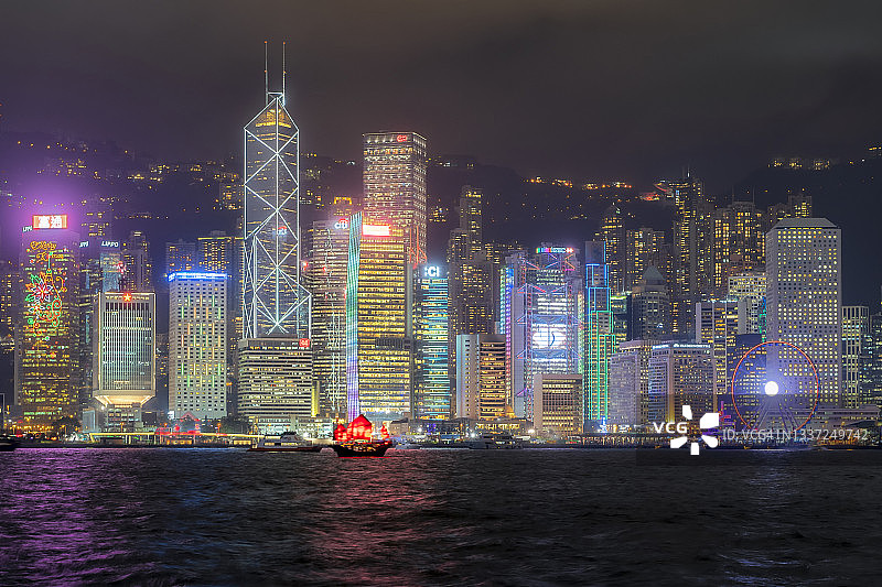 维多利亚港和香港天际线夜景灯光秀——幻彩咏香江图片素材