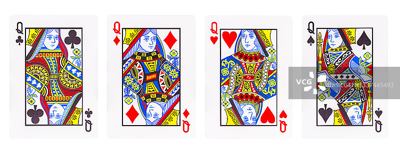 白色背景上隔离的红桃四扑克牌，带裁剪路径图片素材