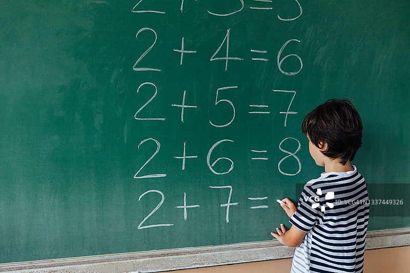 在黑板上写字的小孩图片素材