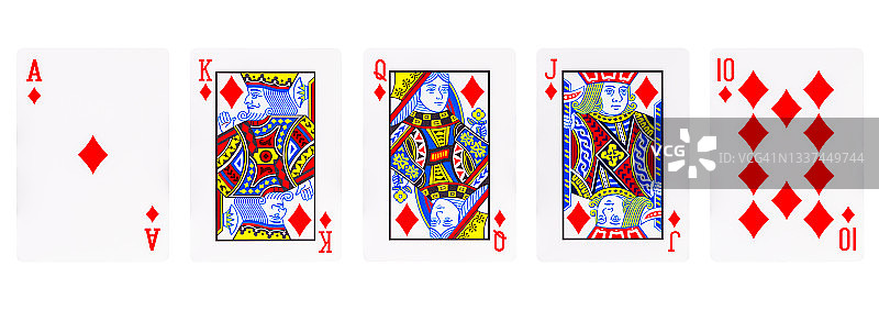 皇家同花顺钻石，白色背景，含裁剪路径图片素材