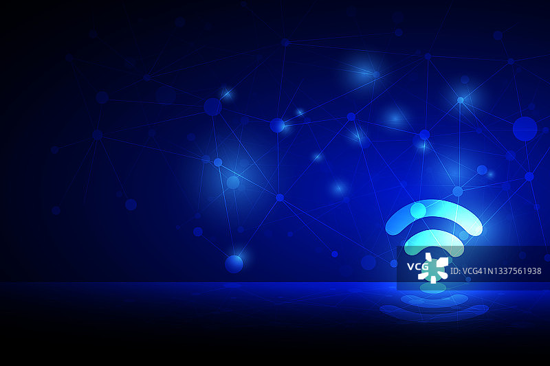 5G可视化概念插图：无线技术与蓝色背景的连接图片素材