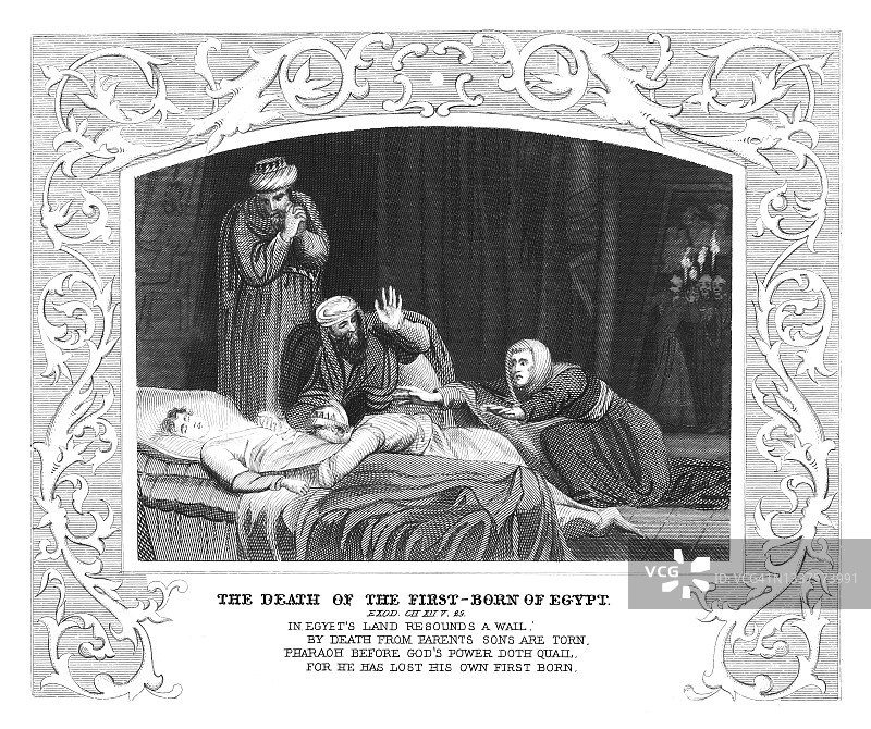 旧版雕刻插图：埃及长子之死图片素材