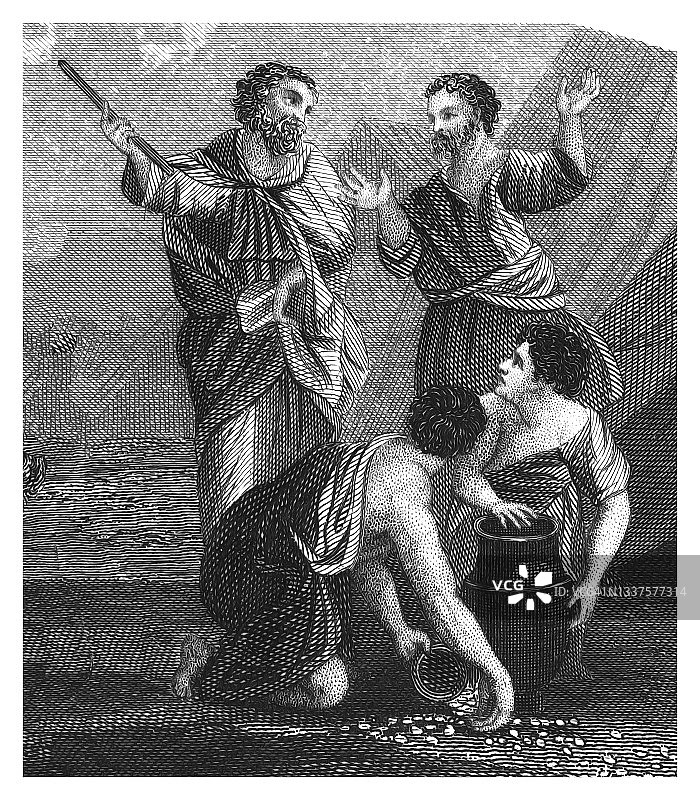 吗哪降临旧版画图片素材