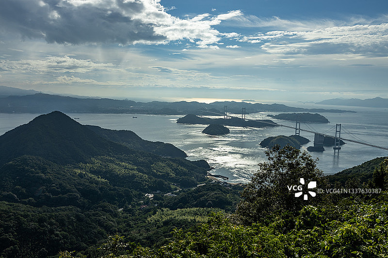 日本来岛海峡大桥的鸟瞰图图片素材