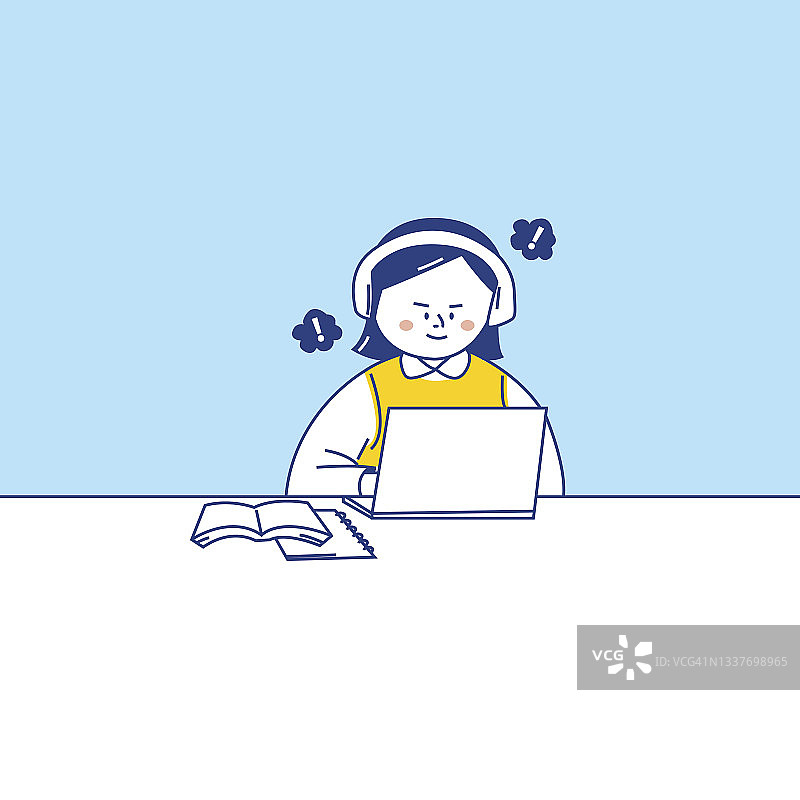 一名女学生在家学习图片素材