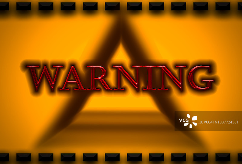 黄色3D三角形背景上的抽象警告文本图片素材