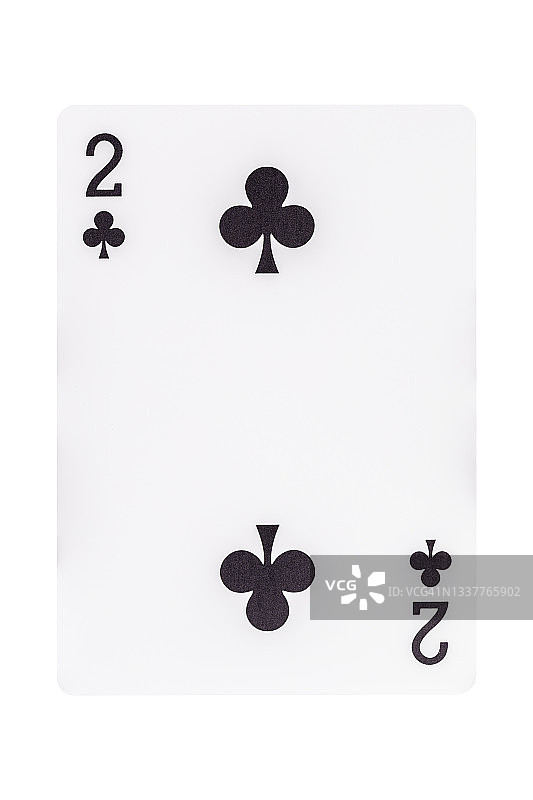 梅花2扑克牌，白色背景上已隔离，含裁剪路径图片素材