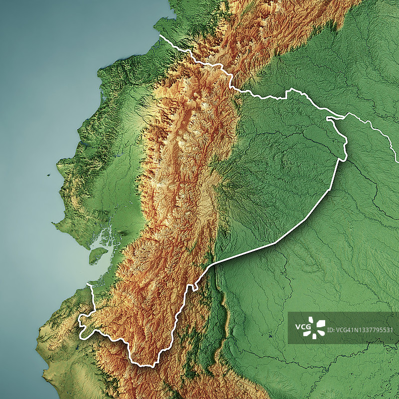 厄瓜多尔3D地形图彩色边界渲染图片素材