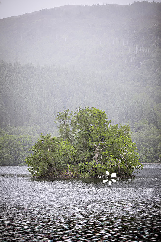 阿尔凯格湖树岛，苏格兰高地，英国图片素材