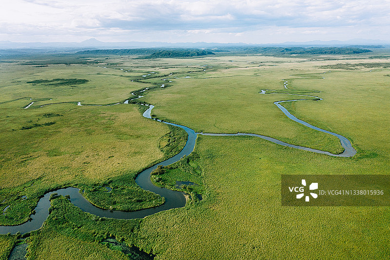 日本北海道钏路湿地鸟瞰图片素材