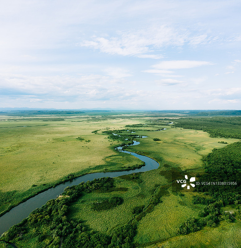 日本北海道钏路湿原国家公园航拍图片素材