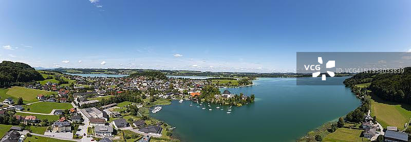 奥地利萨尔茨堡州萨尔茨堡湖区弗拉绍，马特湖和上特鲁默湖的无人机拍摄图片素材