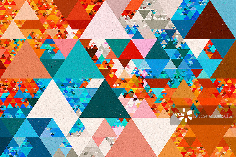 抽象三角形几何形状橙蓝绿故障纹理背景图片素材