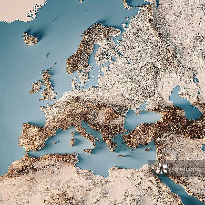 欧洲扩展3D地形渲染中性地图图片素材