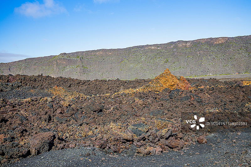 留尼汪岛富尔奈斯火山的火山地面图片素材