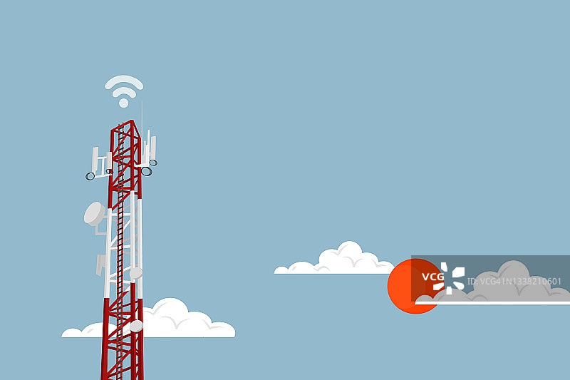 5G网络连接概念图：清晨环境下的5G信号塔图片素材