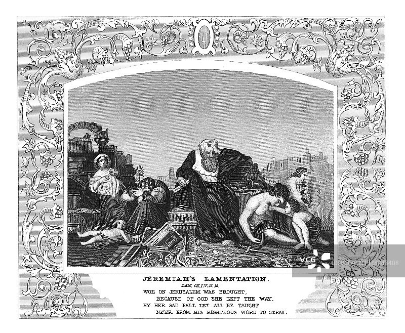 耶利米哀歌雕刻插图图片素材