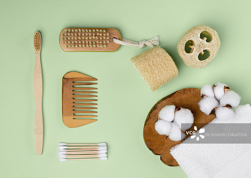 零浪费组合：沐浴配件，平铺风格图片素材